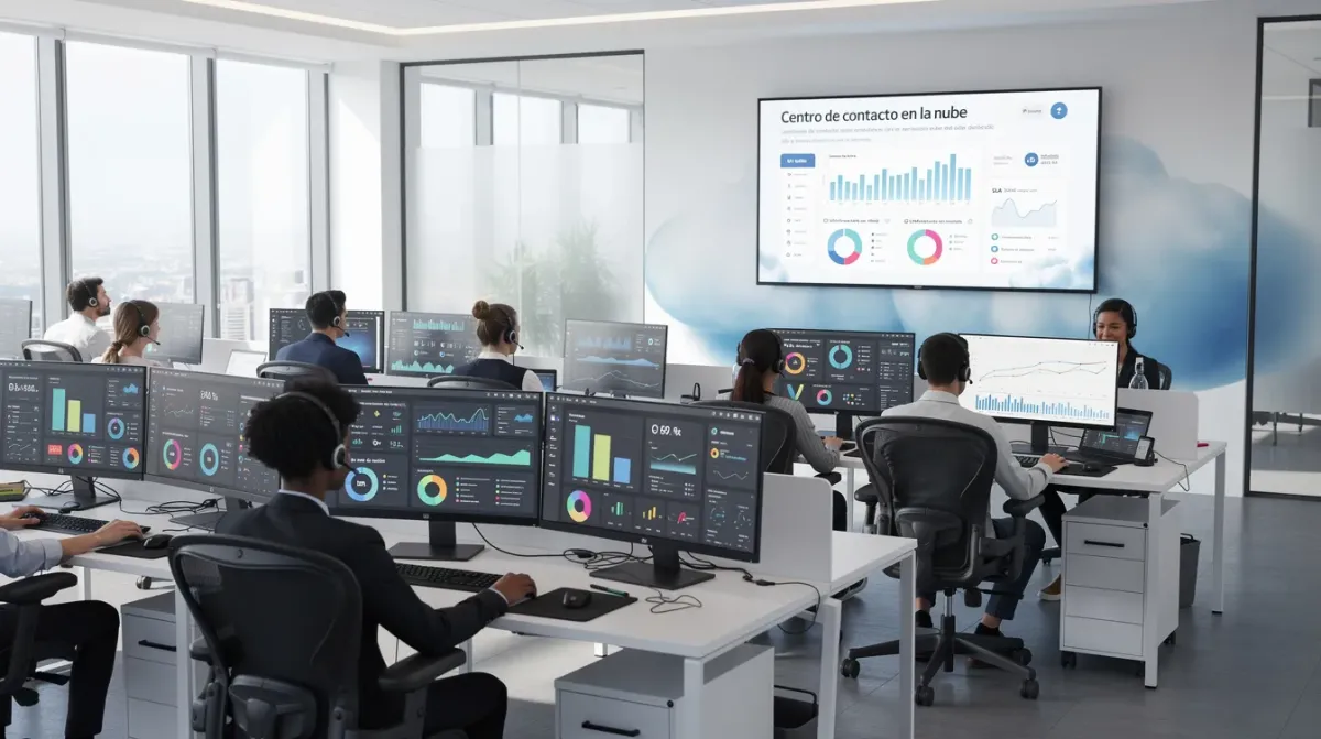 Imagen de una oficina moderna que alberga un contact center en la nube